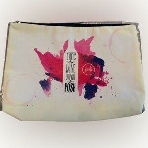 Perfectly Posh - TIME TO WINE DOWN & POSH canvas pouch NIB